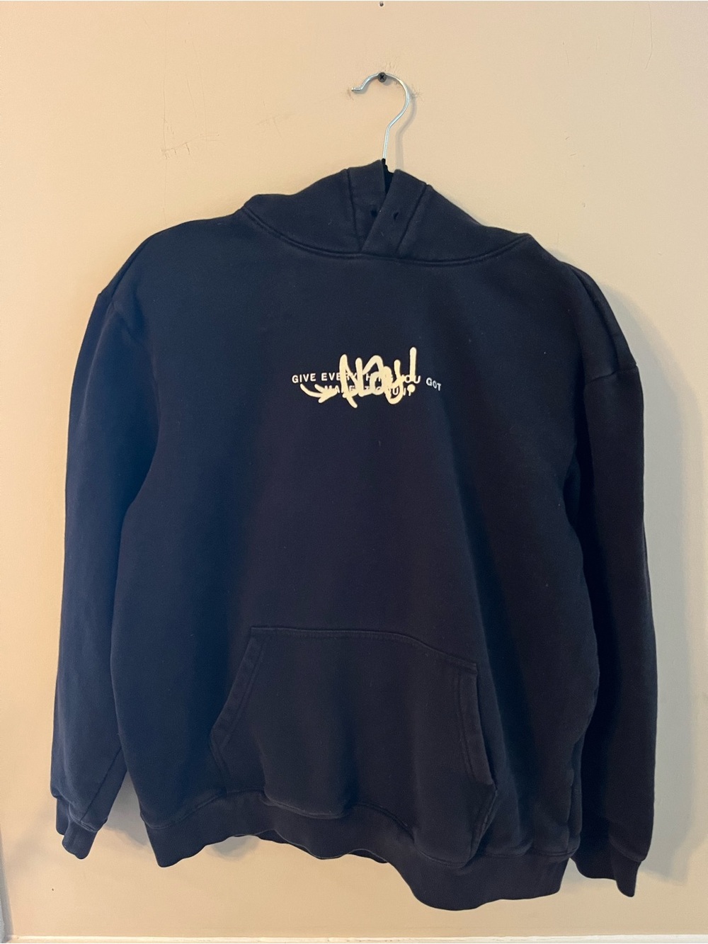 H&M Black Pullover Hoodie with White Logo